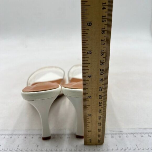 Milooey shoes Women's Kitten Heel Mules Open Pointed Toe Slide Sandals White - Picture 5 of 8